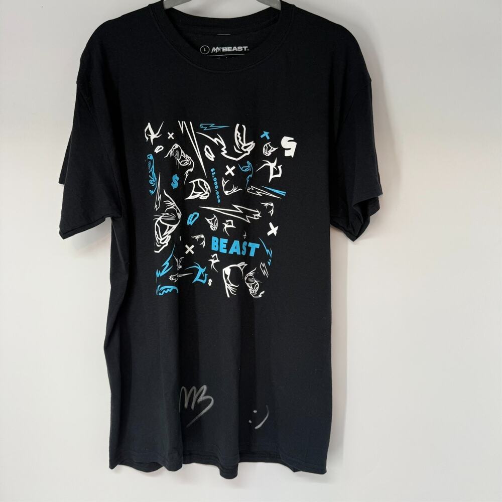 NWOT Mr Beast 1M Subscribers Graphic T Shirt Men Large Black Signed YouTube